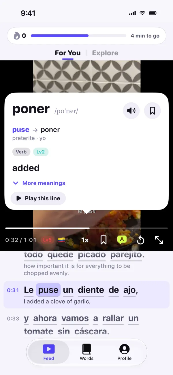 The word card for puse: from poner, preterite, yo, meaning added